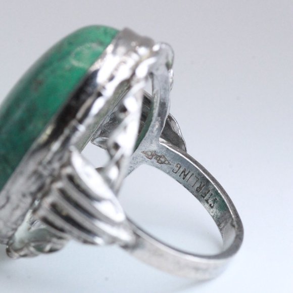 ANTIQUE ART DECO STERLING SILVER LARGE TURQUOISE CABOCHON RING - Picture 12 of 12
